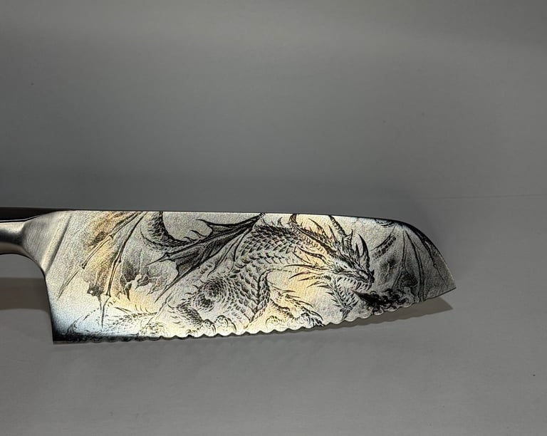 Chefs knife with ceramic engraving