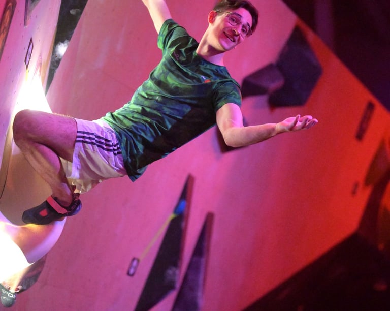 a climber cheering people on