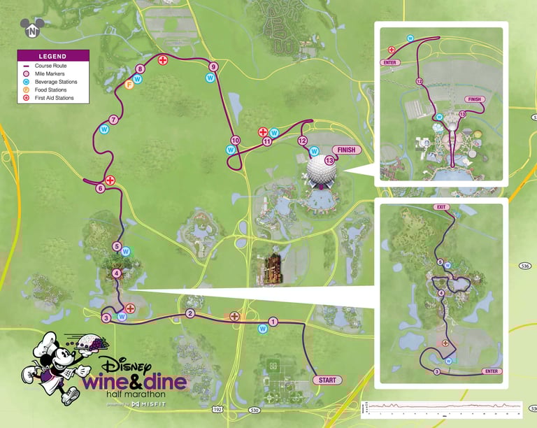 2016 runDisney Wine and Dine Half Marathon Course Map