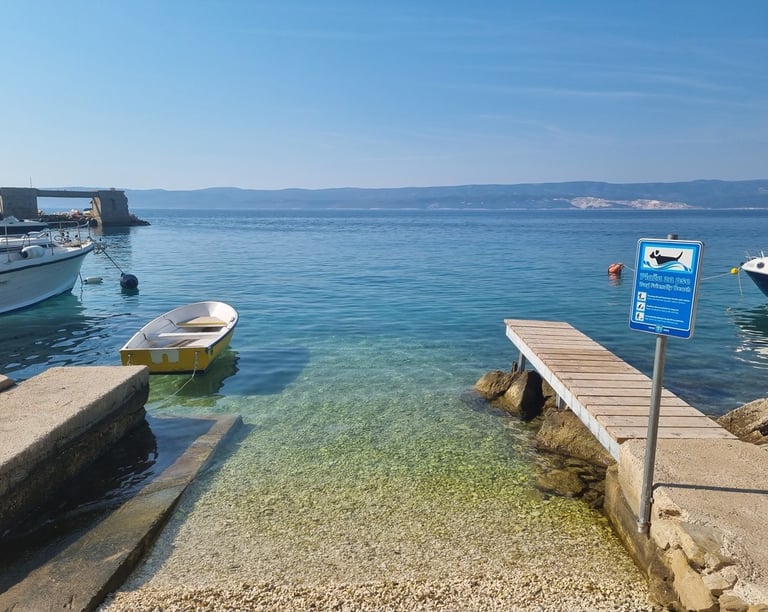 The photo shows the official beach for pets in Lokva Rogoznica in the area of ​​Ivašnjak.