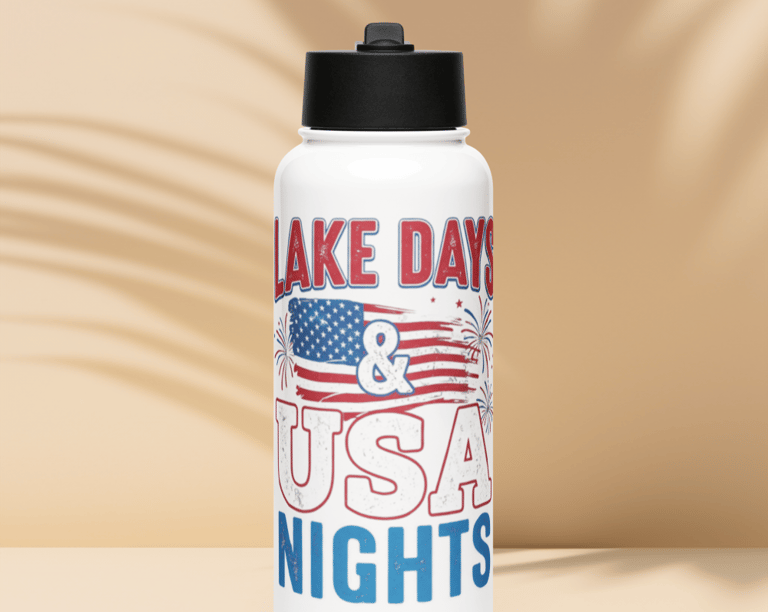 Lake Days and USA Nights Stainless Steel Water Bottle with Straw Lid,Alex Sylvestre Shop