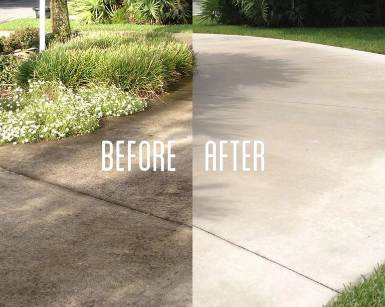 Concrete driveway transformation in Hudson, FL—restoring curb appeal with professional cleaning