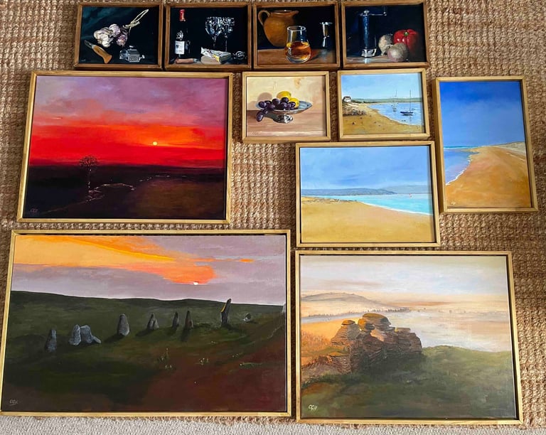 Showcase oil paintings of still life, Crow Point and Dartmoor