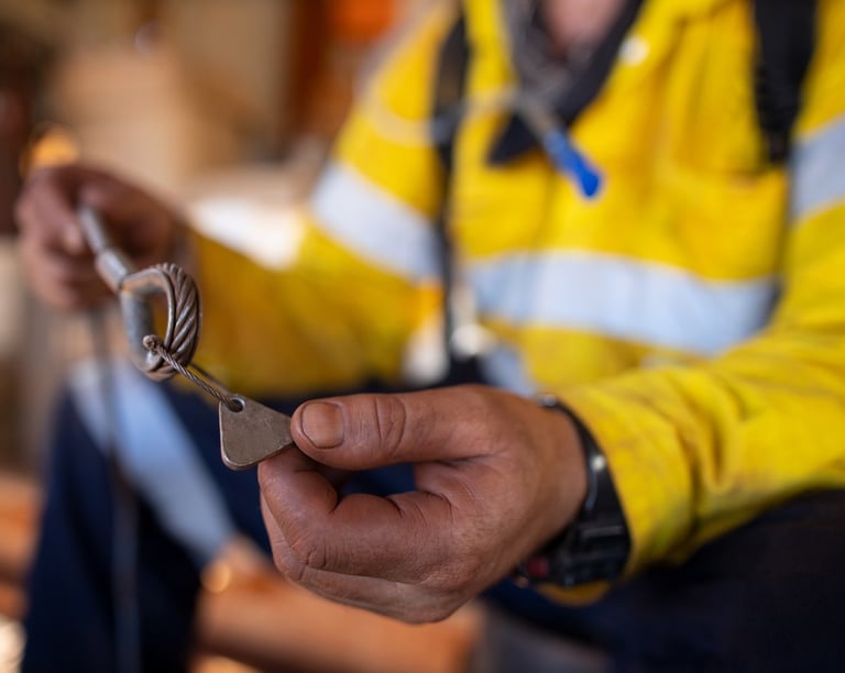 rigging inspection by technician on mine site
