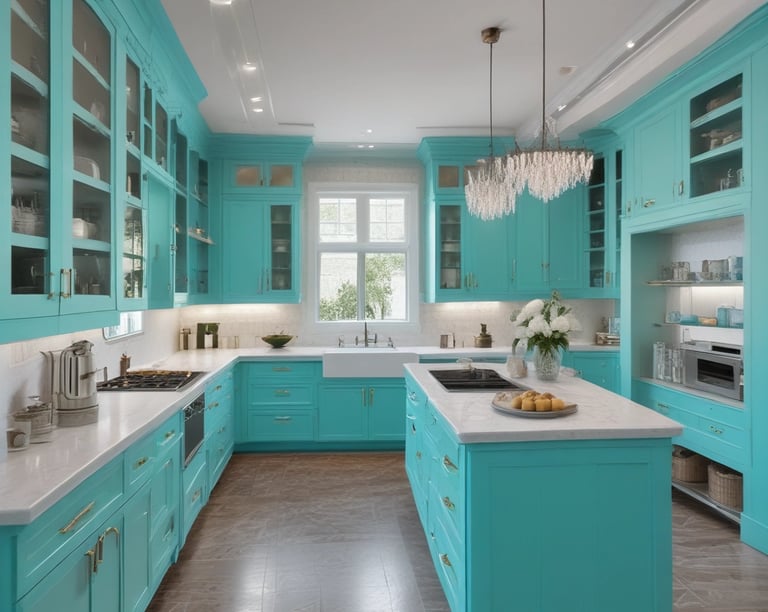 Three individuals are cleaning and arranging items in a room with large glass windows and cabinets filled with trophies and books. One person is sweeping, another is arranging items, and the third is handling a large bag.