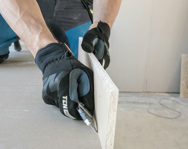 Man cutting drywall for wall repair