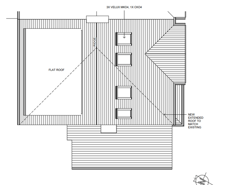 2D proposed roof plan for hip to gable loft conversion 