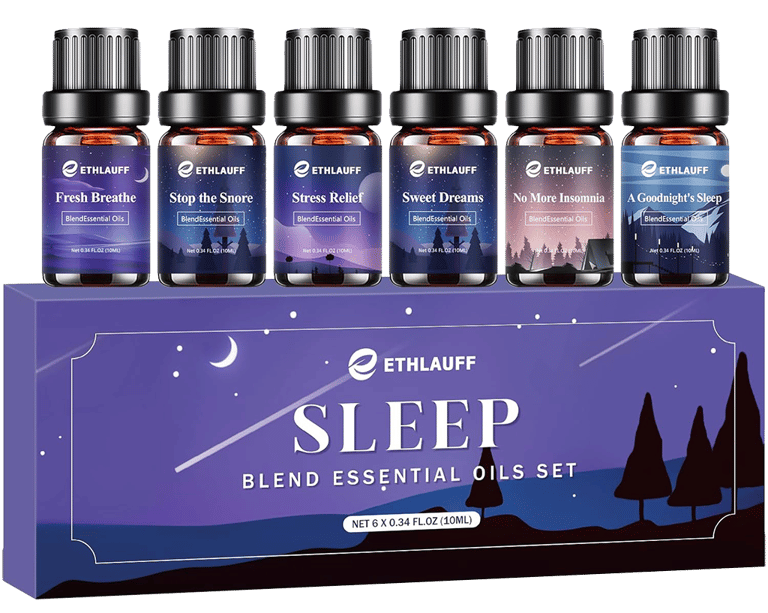 Ethlauf Sleep Essential Oil box set of 6 essential oil, purple and sleep themed. All 100% neat oils.