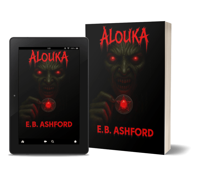 Mockup du roman horrifique et fantastique "Alouka" par E. B. Ashford.
