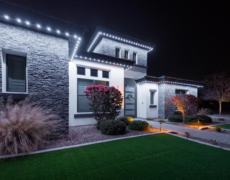 Beautiful residential house with white permanent LEDs On 