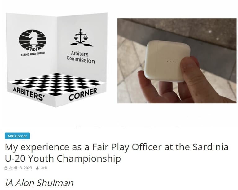 FIDE Arbiters' Corner - My experience as a Fair Play Officer at Sardinia U-20 Youth Championship 