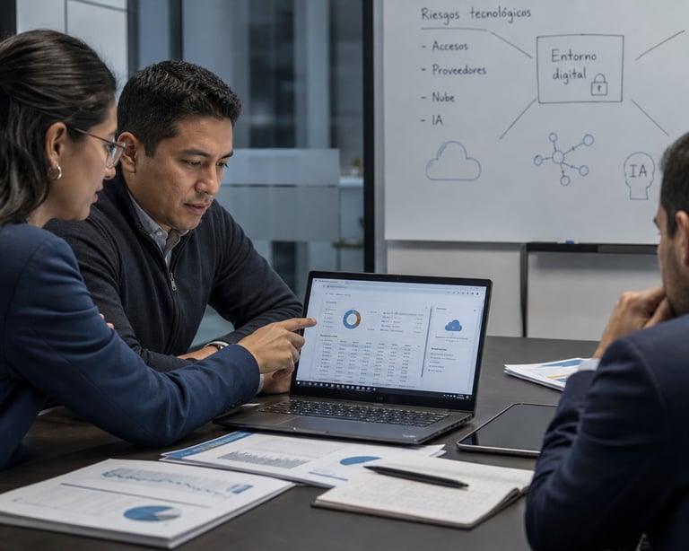 una reunión de empresa analizando implementaciones que mejoren su seguridad tecnológica