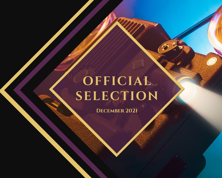 Vintage film projector with Official Selection text for a movie festival award announcement.
