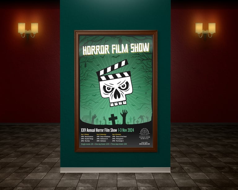 Horror Film Show poster in a frame on the wall