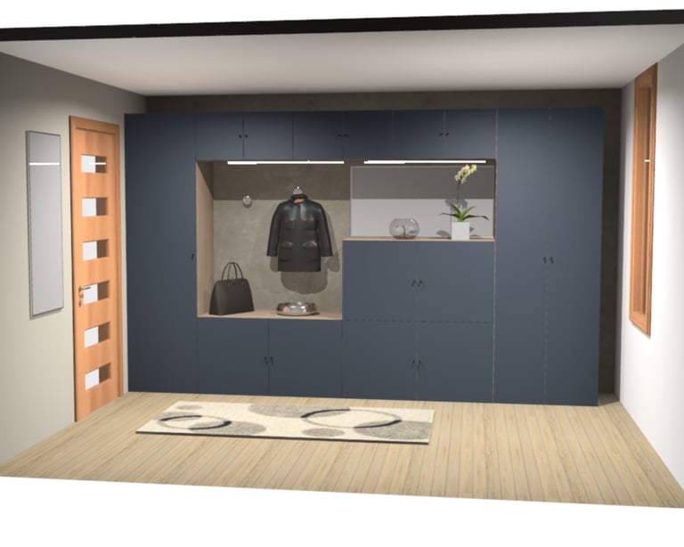 Entrée dressing vestiaire accueil placards niches patères éclairages ambiance hôtel