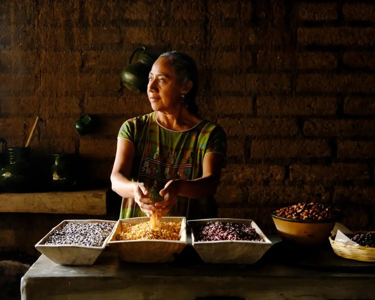 A Peruvian woman making Peruvian food