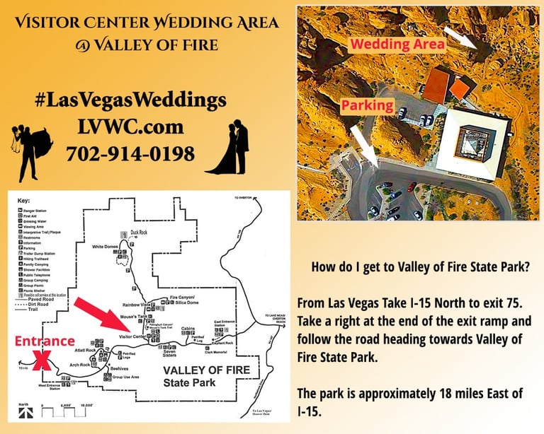 a map of visitor center wedding area at valley of fire state park