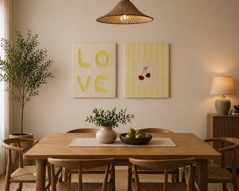 Cute Yellow Striped, Textured Red Cherry And Bold Text Wall Decor for Modern Homes