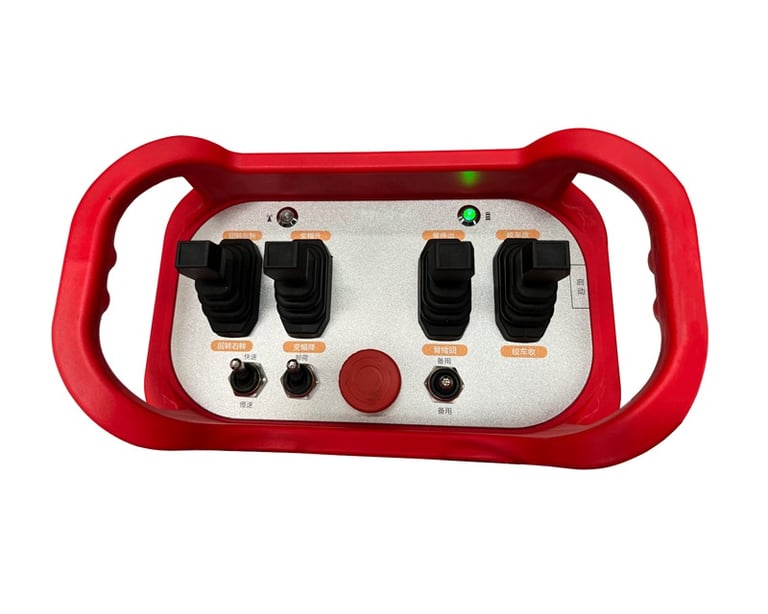 Loader crane Wireless Remote Control in red and black color scheme, equipped with four buttons.