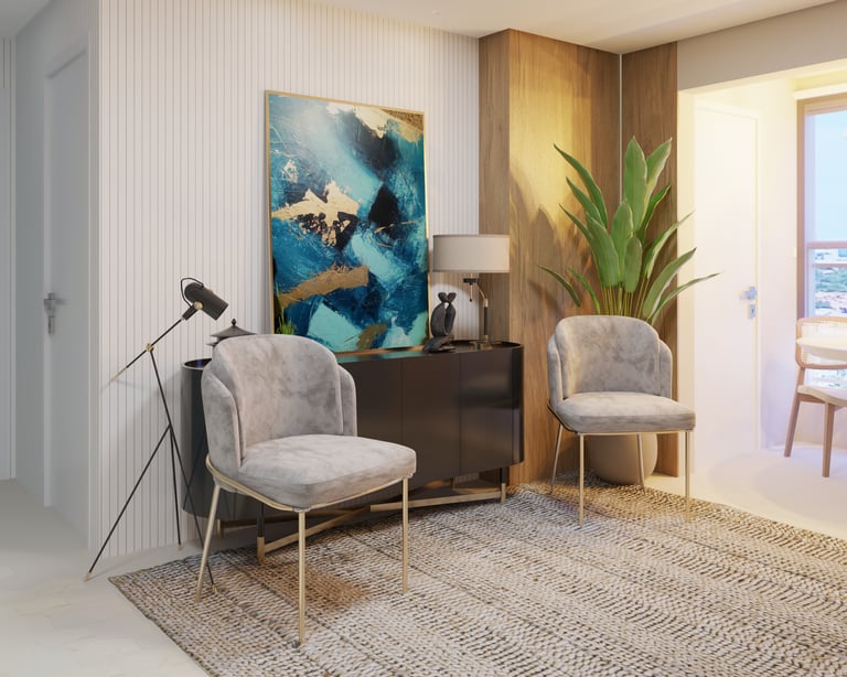 Projeto de sala de estar de apartametno compacto em São Paulo