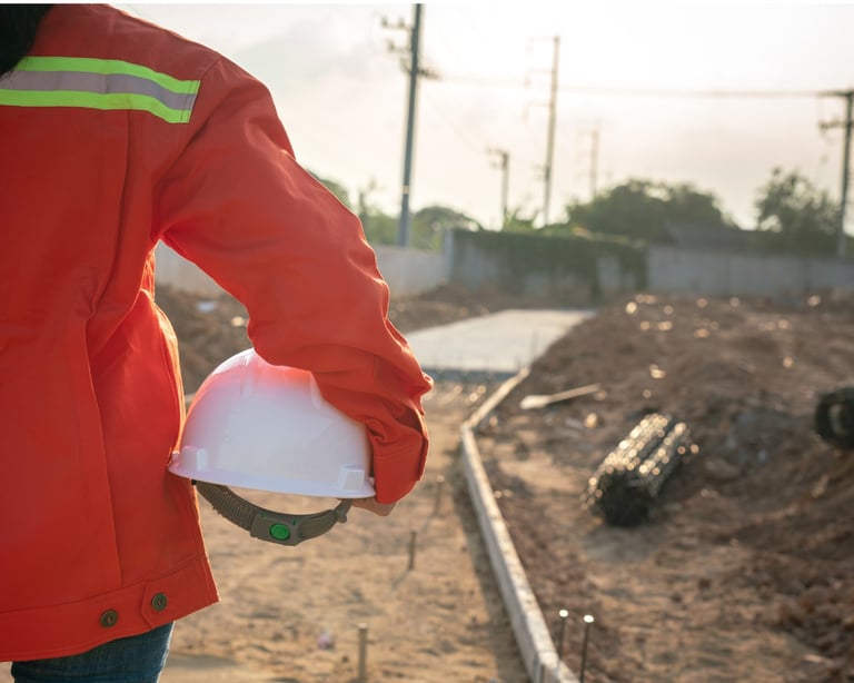 Bauarbeiter mit Schutzhelm auf Baustelle – UFT Bau GmbH Tiefbau Berlin