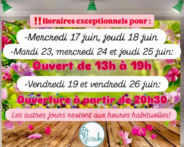 La Bulle Sauna horaires exceptionnels