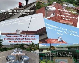 Pemasangan Turbine Ventilator di rumah/surau/warehouse di Bangi, N. Sembilan, Perak, Kajang, Penang