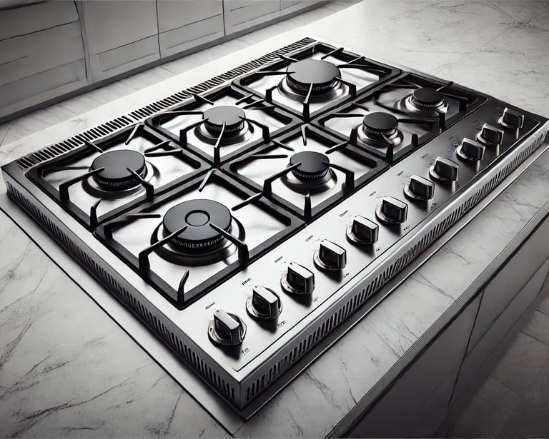 a gas stove with six burners