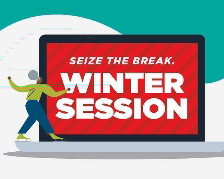 Illustration of a woman ice skating on a laptop