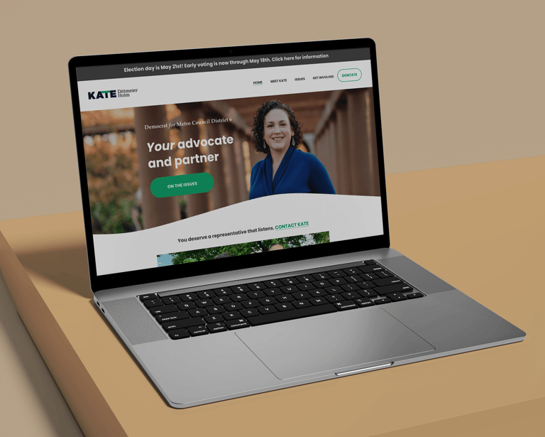 Open laptop with website for a political candidate