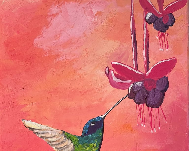 warm and inviting hummingbird painting from a paint and sip in cozumel