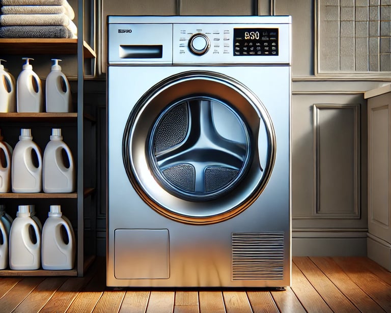 A dryer in a laundry room