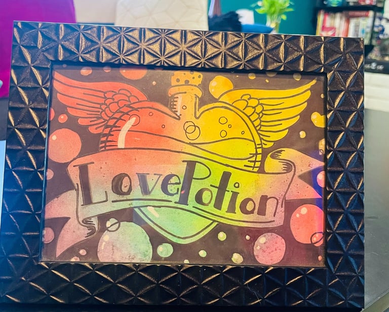 water color painting of love potion. Art by Alexis Peralta.