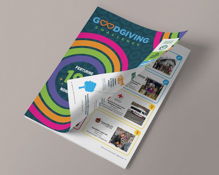 Good Giving Guide magazine with opening page