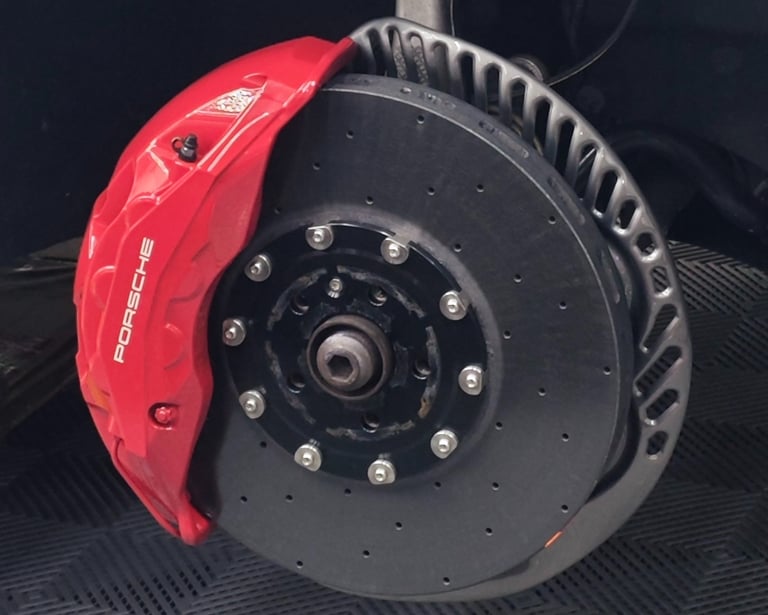 Porsche 10 piston calipers over 420x40mm CCBH rotors on a Porsche Macan