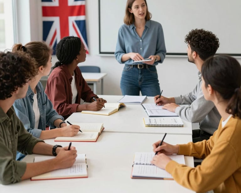 A welcoming study consultation scene with a student and advisor discussing plans over a laptop.