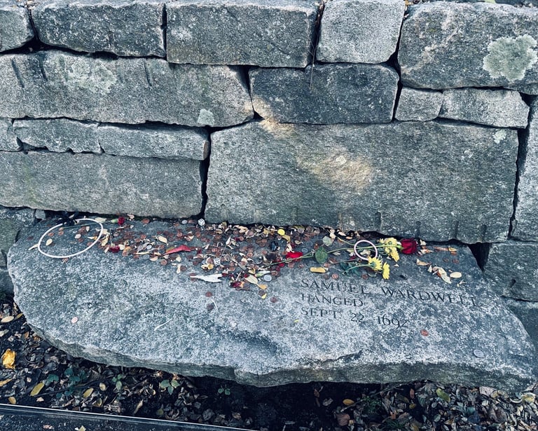a bench at the salem witch trials memorial