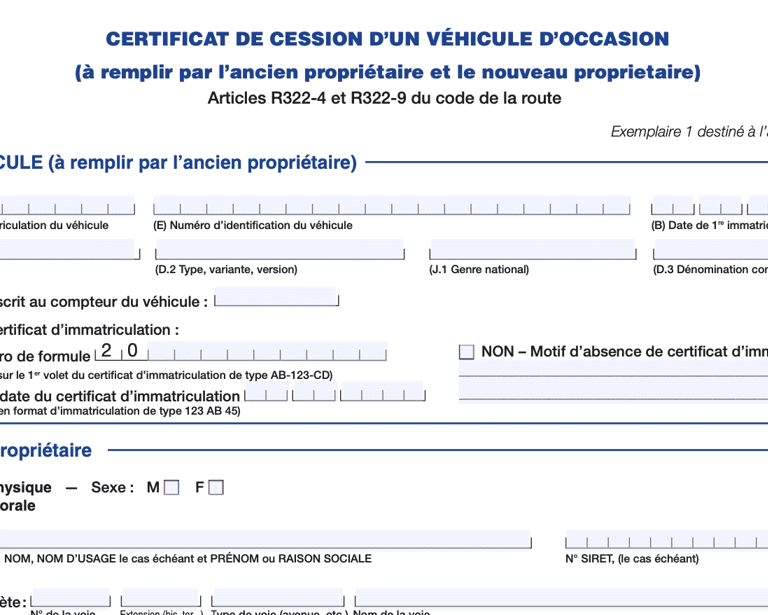 Déclaration d'Achat et Cession Véhicule Fréjus