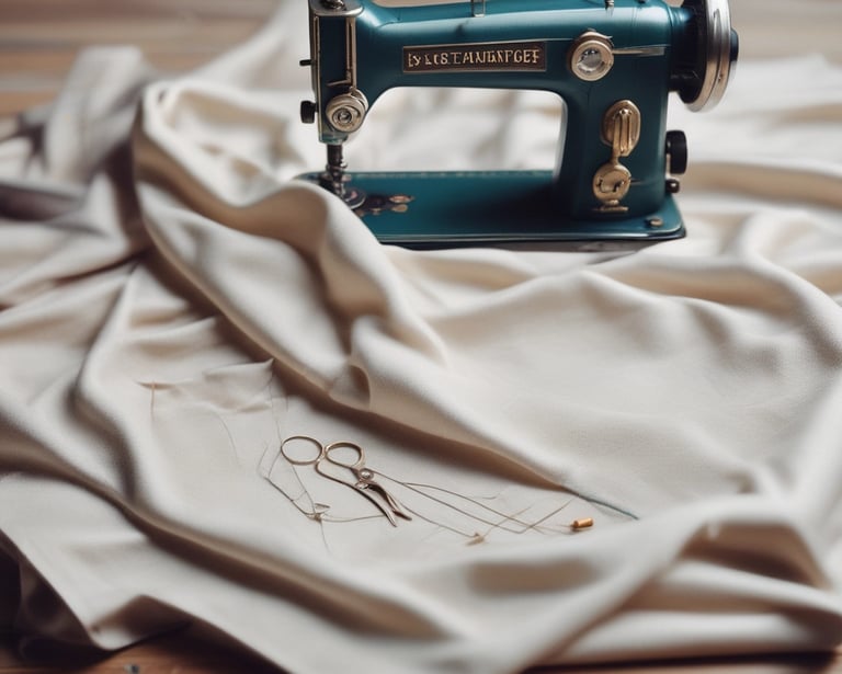 a sewing machine sitting on a table with a cloth
