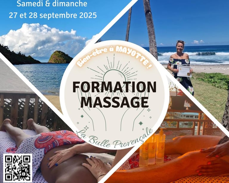 affiche des prochaines formations massages par la bulle provençale