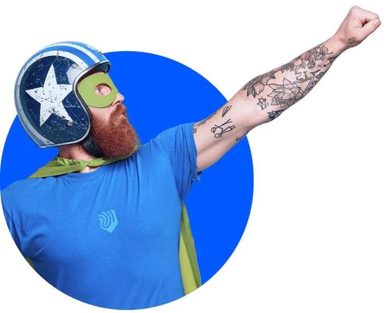 a man with a beard and a helmet on