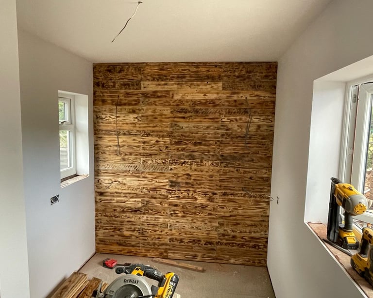 feature wall being built to a expert quality at a house in ledbury