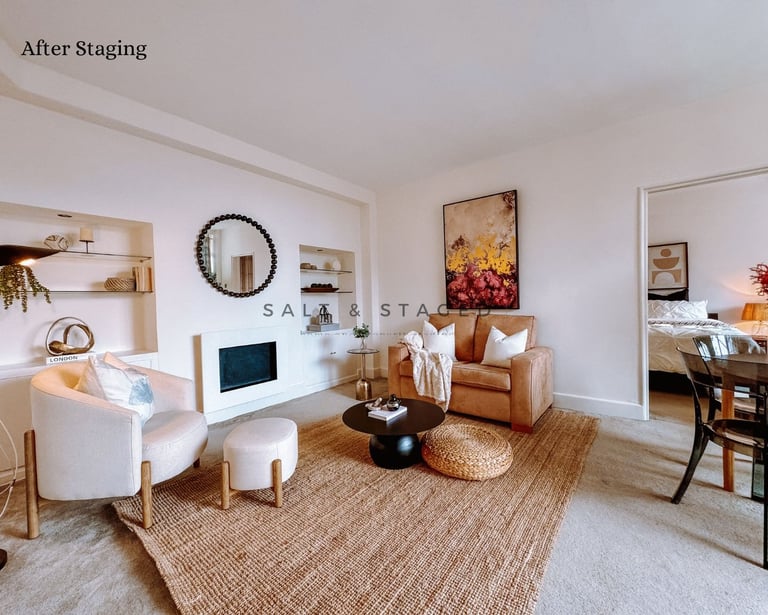 a living room with intentionally placed furniture