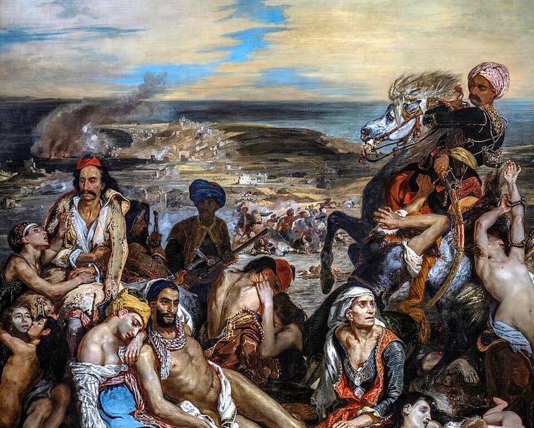 Massacres of Chios Painting Scene by Eugène Delacroix, the leading artist on this Romanticism tour