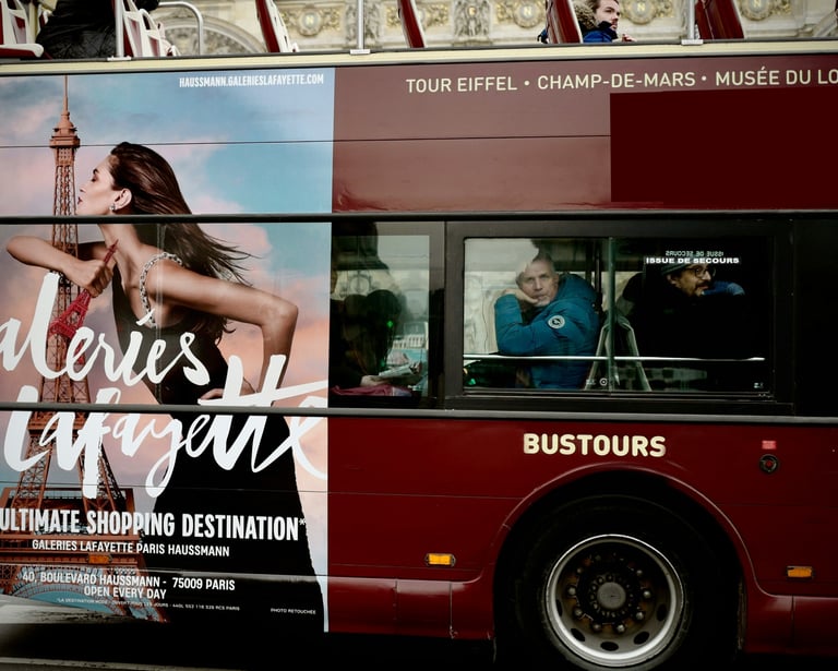 Bus traveling during its panoramic tour of Paris.