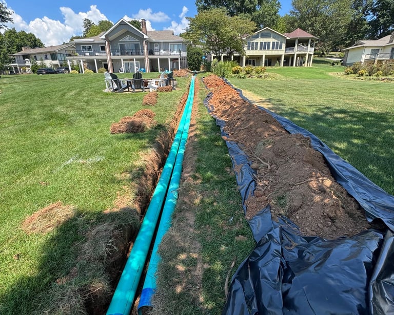 drainage pipe in a trench