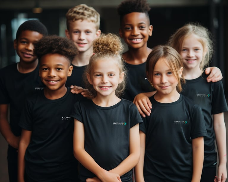 a group of children and adults posing for a picture krav maga