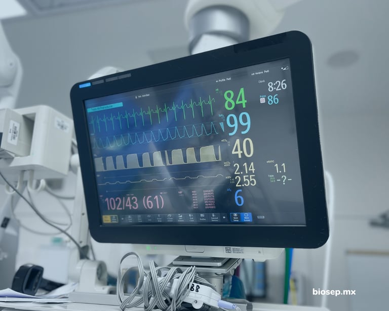 Monitor hospitalario mostrando signos vitales como ejemplo de digitalización en salud