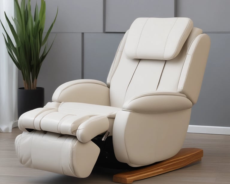 a reclining chair with a plant in the background