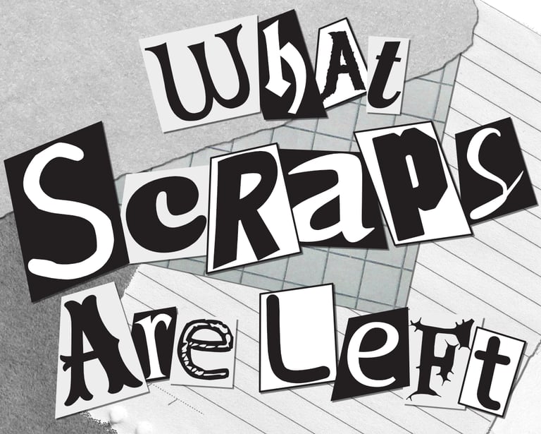 A thumbnail for the game What Scraps Are Left, done in a scrapbooking/ransom-note style.